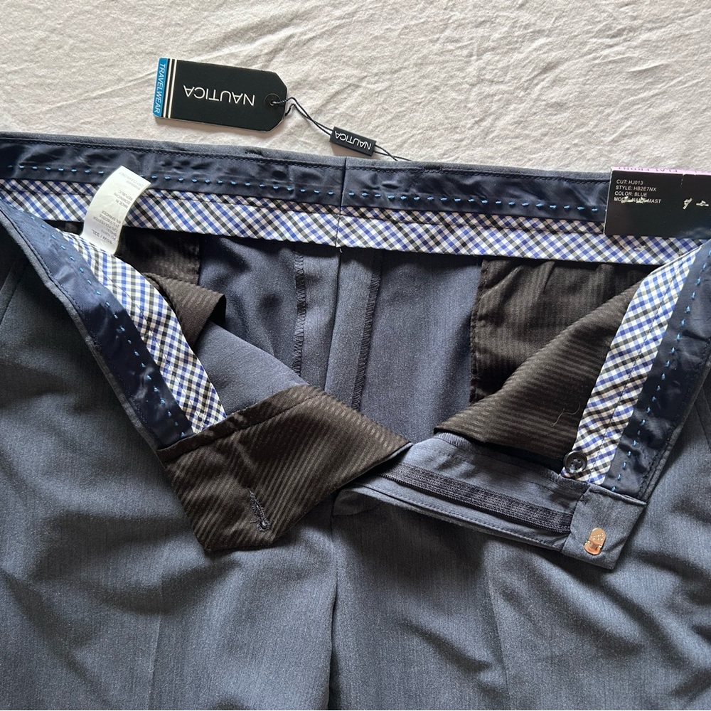 Nautica Travelwear Dress Pants 38x32 Blue Stretch Flat Front Slacks NWT - Picture 2 of 6
